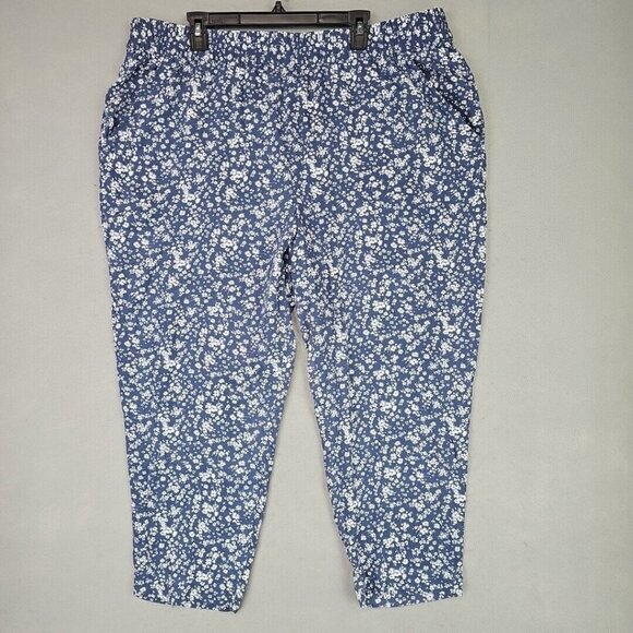 Jessica Simpson Cropped Joggers Womens 2XL Blue Floral Viscose Travel Pull On - Picture 1 of 9